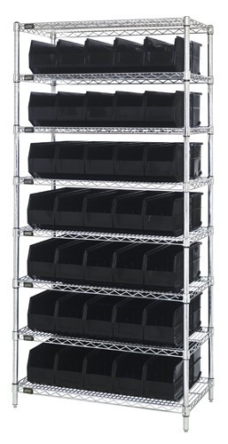 Stackable shelf bin wire shelving packages 14" x 36" x 74" Black