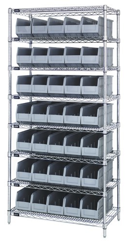 Stackable shelf bin wire shelving packages 14" x 36" x 74" Gray