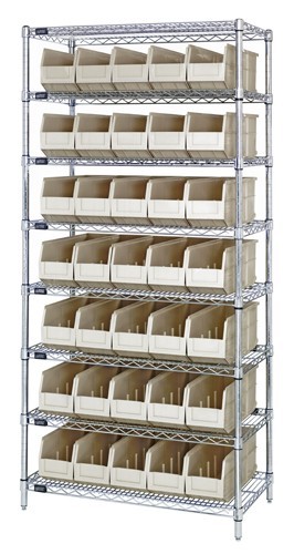 Stackable shelf bin wire shelving packages 14" x 36" x 74" Ivory