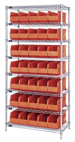 Stackable shelf bin wire shelving packages 14" x 36" x 74" Orange