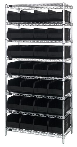 Stackable shelf bin wire shelving packages 14" x 36" x 74" Black