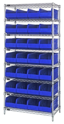 Stackable shelf bin wire shelving packages 14" x 36" x 74" Blue