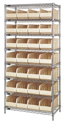 Stackable shelf bin wire shelving packages 14" x 36" x 74" Ivory