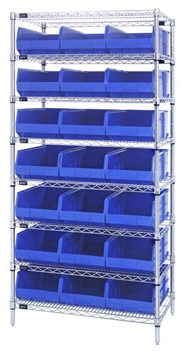 Stackable shelf bin wire shelving packages 14" x 36" x 74" Blue