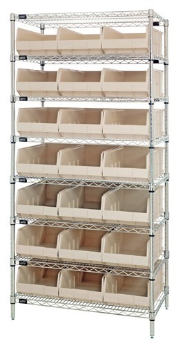 Stackable shelf bin wire shelving packages 14" x 36" x 74" Ivory