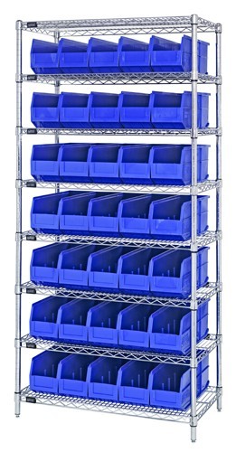 Stackable shelf bin wire shelving packages 18" x 36" x 74" Blue