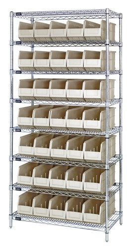 Stackable shelf bin wire shelving packages 18" x 36" x 74" Ivory