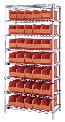 Stackable shelf bin wire shelving packages 18" x 36" x 74" Orange