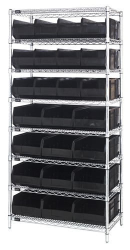 Stackable shelf bin wire shelving packages 21" x 36" x 74" Black