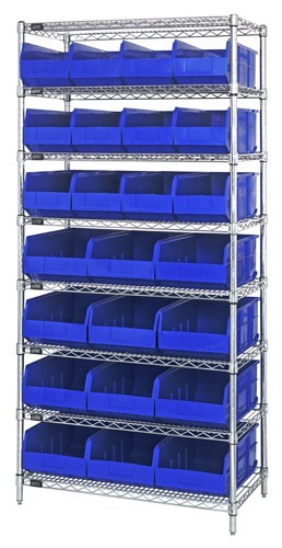 Stackable shelf bin wire shelving packages 21" x 36" x 74" Blue