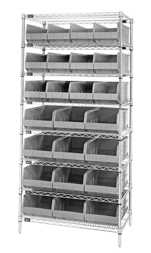 Stackable shelf bin wire shelving packages 21" x 36" x 74" Gray