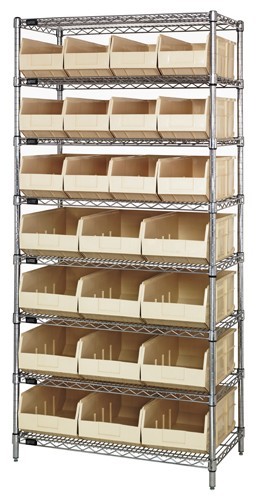 Stackable shelf bin wire shelving packages 21" x 36" x 74" Ivory