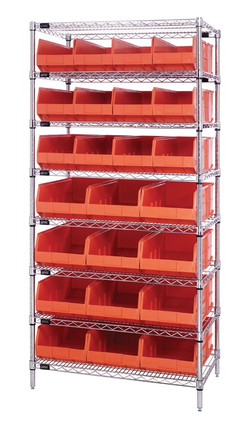 Stackable shelf bin wire shelving packages 21" x 36" x 74" Orange