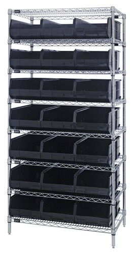 Stackable shelf bin wire shelving packages 21" x 36" x 74" Black