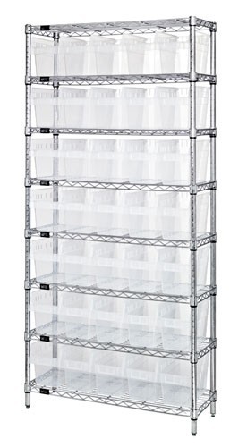 Wire shelving units with clear-view store-max 8" shelf bins 