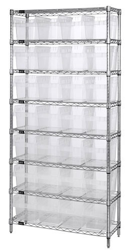 Wire shelving units with clear-view store-max 8" shelf bins 