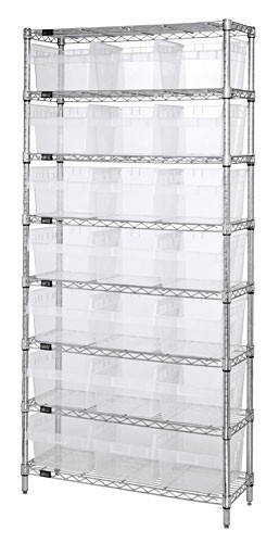 Wire shelving units with clear-view store-max 8" shelf bins 