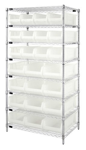 Wire Shelving Unit with Clear-View Bins - Complete Package 24" x 36" x 74"