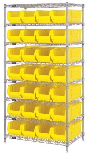Wire Shelving with Bins - Complete Package 36" x 24" x 74" Yellow