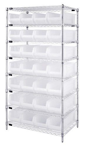 Wire Shelving with Clear-View Bins - Complete Package 24" x 36" x 74"