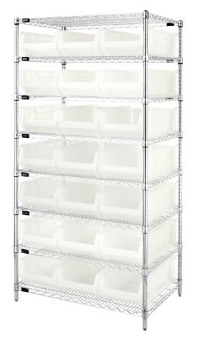 Wire Shelving Unit with Clear-View Bins - Complete Package 24" x 36" x 74"
