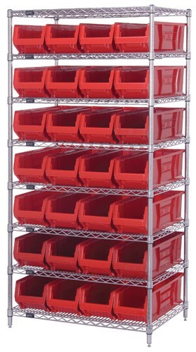 Quantum chrome wire units with hulk 30" containers 36" x 30" x 74" Red