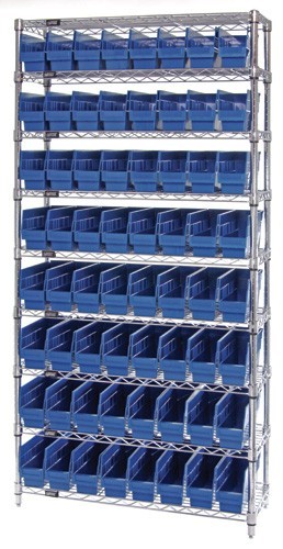 Wire Shelving Shelf Bin System - Complete Wire Package 12" x 36" x 74" Blue