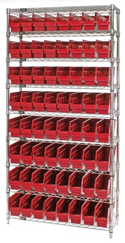 Wire Shelving Shelf Bin System - Complete Wire Package 24" x 36" x 74" Red