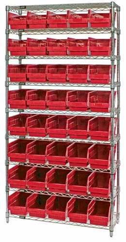 Wire Shelving Shelf Bin System - Complete Wire Package 18" x 36" x 74" Red