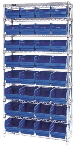 Wire Shelving Shelf Bin System - Complete Wire Package 12" x 36" x 74" Blue