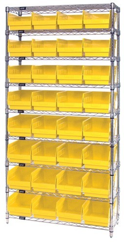 Wire Shelving Shelf Bin System - Complete Wire Package 24" x 36" x 74" Yellow