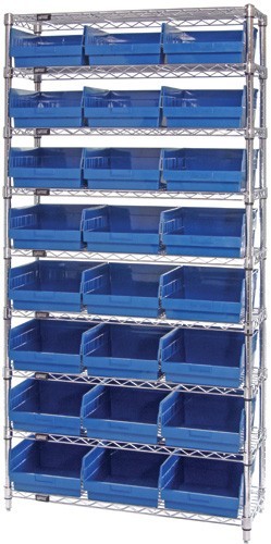 Wire Shelving Shelf Bin System - Complete Wire Package 24" x 36" x 74" Blue