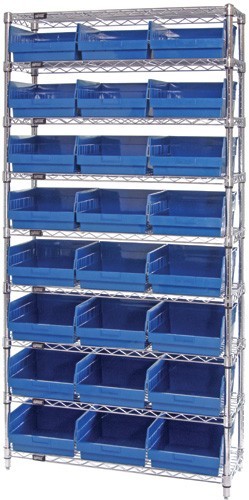 Wire Shelving Shelf Bin System - Complete Wire Package 12" x 36" x 74" Blue