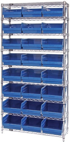 Wire Shelving Shelf Bin System - Complete Wire Package 18" x 36" x 74" Blue