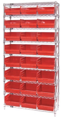 Wire Shelving Shelf Bin System - Complete Wire Package 18" x 36" x 74" Red