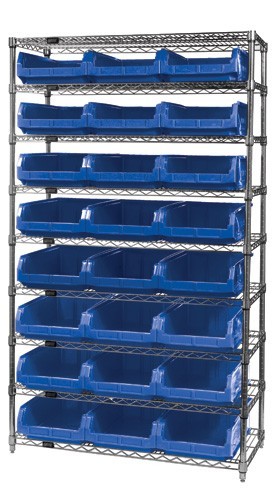 Magnum bin wire units - complete package 42" x 18" x 74" Blue