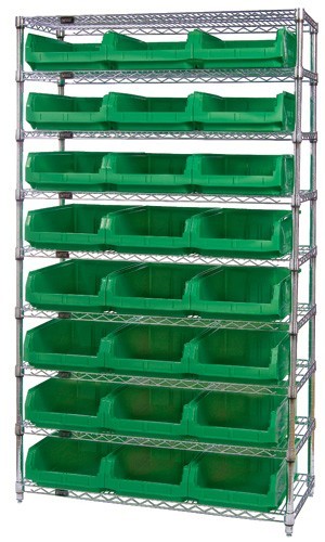 Magnum bin wire units - complete package 42" x 18" x 74" Green