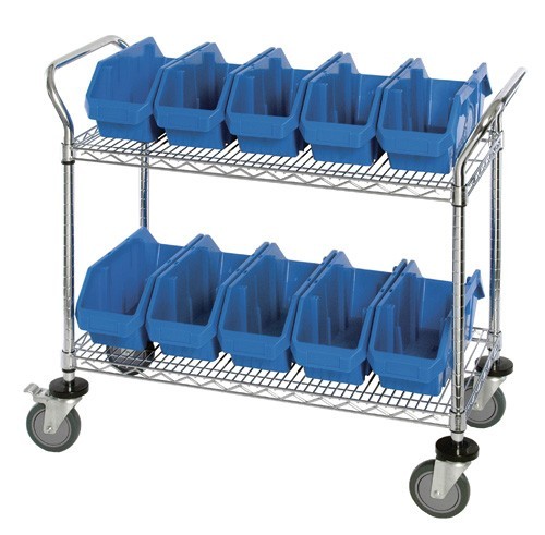 Quickpick bin mobile wire cart -- complete packages 36" x 18" x 37-1/2" Blue