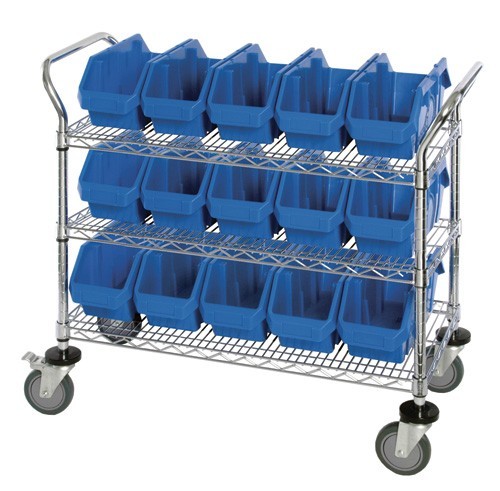 QuickPick Bin Mobile Wire Cart 36" x 18" x 37-1/2" Blue