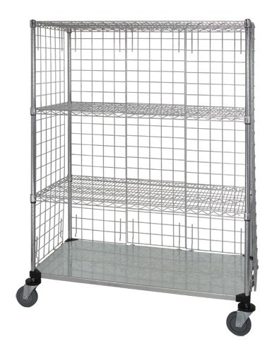 4 shelf mobile cart w/solid bottom shelf & enclosure panels 24" x 36" x 69"