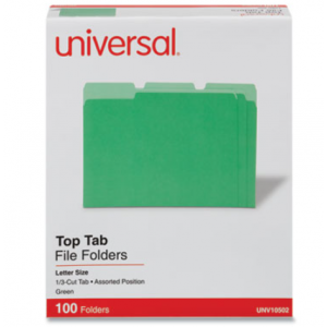 File Folders 1/3 Cut Asstd. One Ply Top Tab Green 100/BX