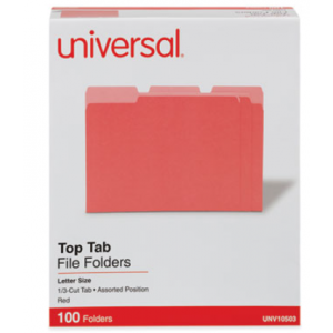 File Folders 1/3 Cut Asstd. One Ply Top Tab Red 100/BX