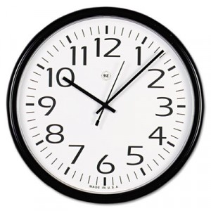 Universal Round Wall Clock, 13.5" Overall Diameter, Black Case, 1 AA (sold separately)