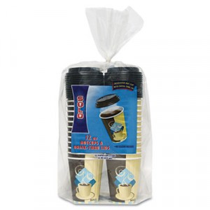 Duo Shield Insulated Paper Hot Cups/Lids Combo Pack, 12 oz., Tuscan
