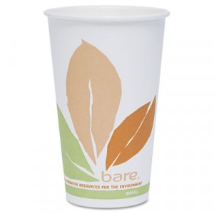 Bare PLA Hot Cups, White w/Leaf Design, 16 oz., 300/Carton