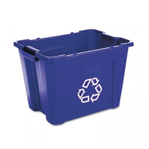 Stacking Recycle Bin, Rectangular, Polyethylene, 14 gal, Blue