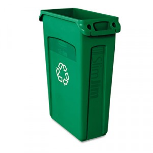 Slim Jim Recycling Container w/Venting Channels, Plastic, 23 gal, Green