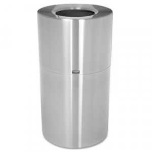 Two-Piece Open Top Indoor Receptacle, Round, Satin Aluminum, 35 gal