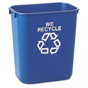 Small Deskside Recycling Container, Rectangular, Plastic, 13 5/8 qt, Blue