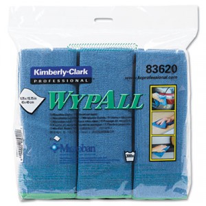 WYPALL Cloths w/Microban, Microfiber, 15 3/4x15 3/4, Blue 24/CS